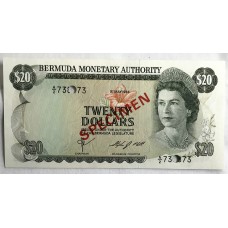 BERMUDA 1984 . TWENTY 20 DOLLARS BANKNOTE . SPECIMEN